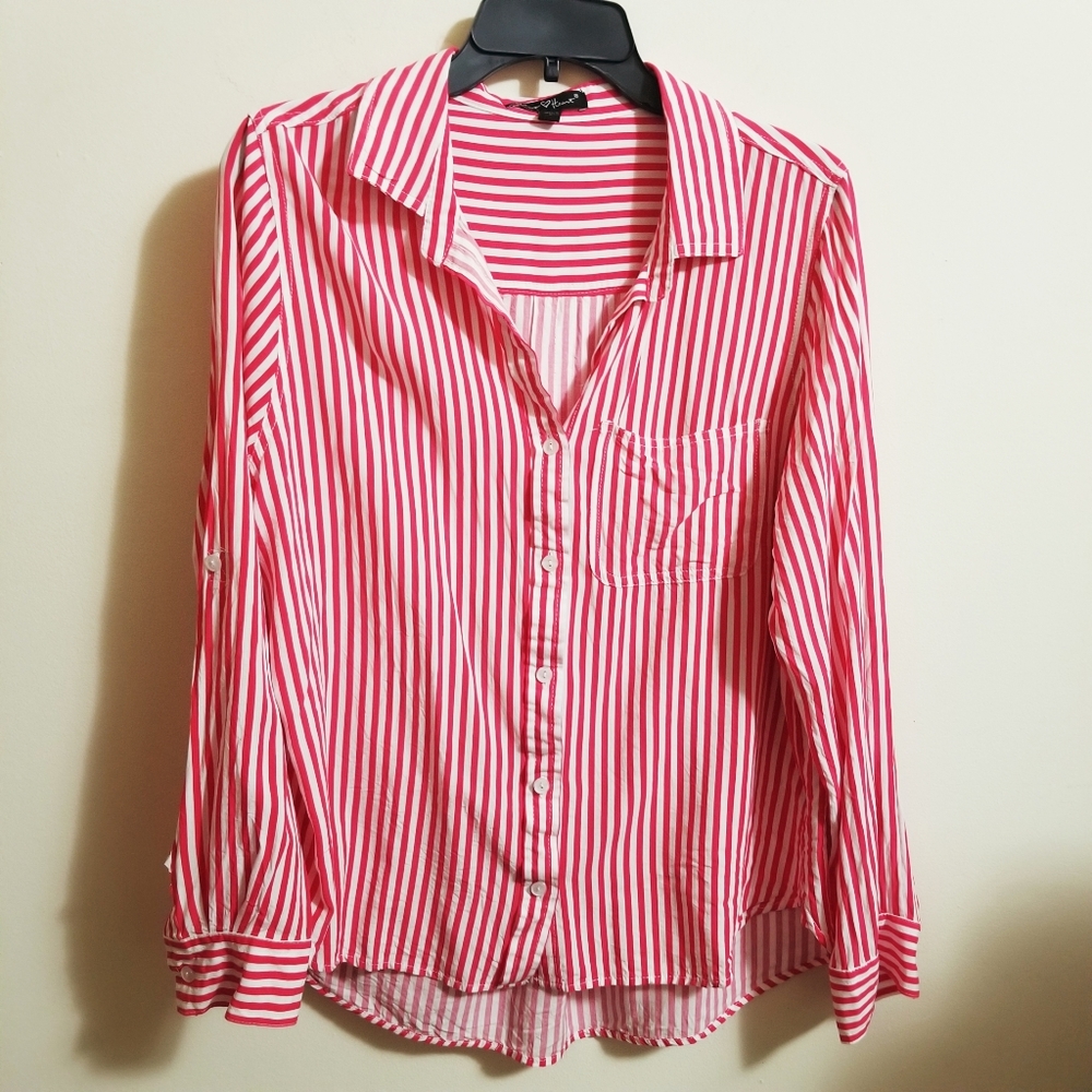 NWOT Red White Striped Button Down Shirt